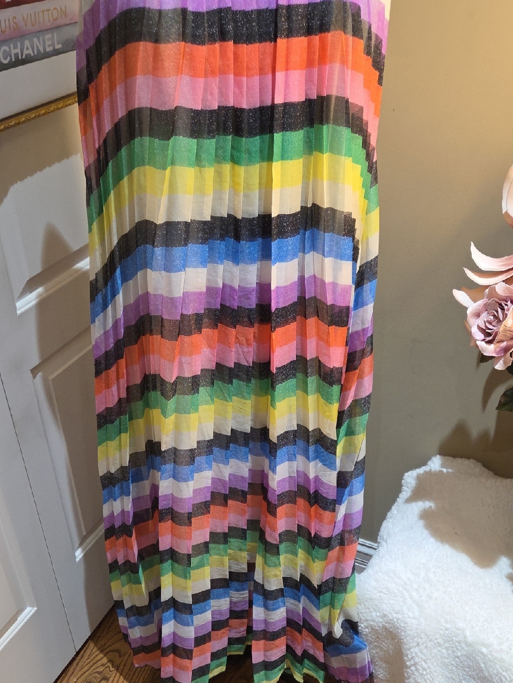 Nwot Large New York Company Colorful Striped Halter Maxi Dress With Belt - Picture 13 of 17